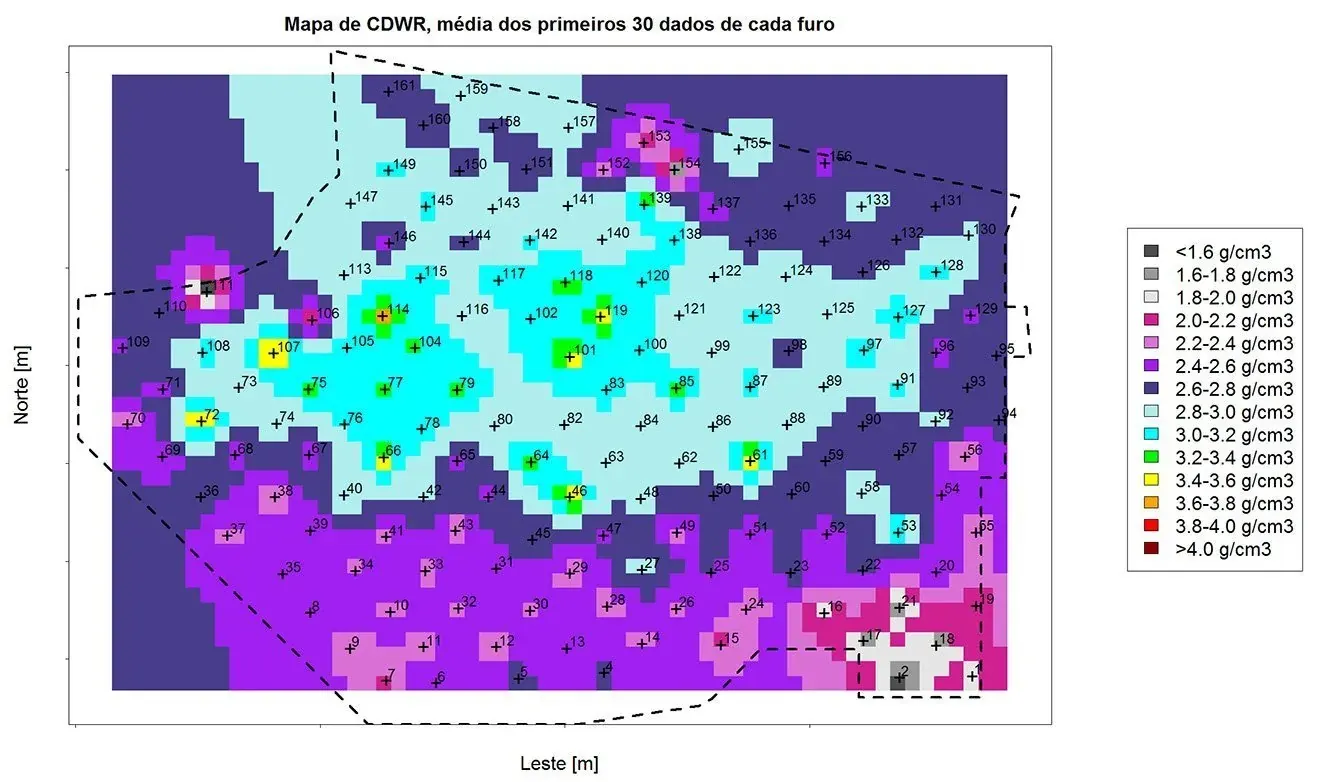 Mapa geoestadístico de densidad modelada a partir de registros geofísicos de pozos
